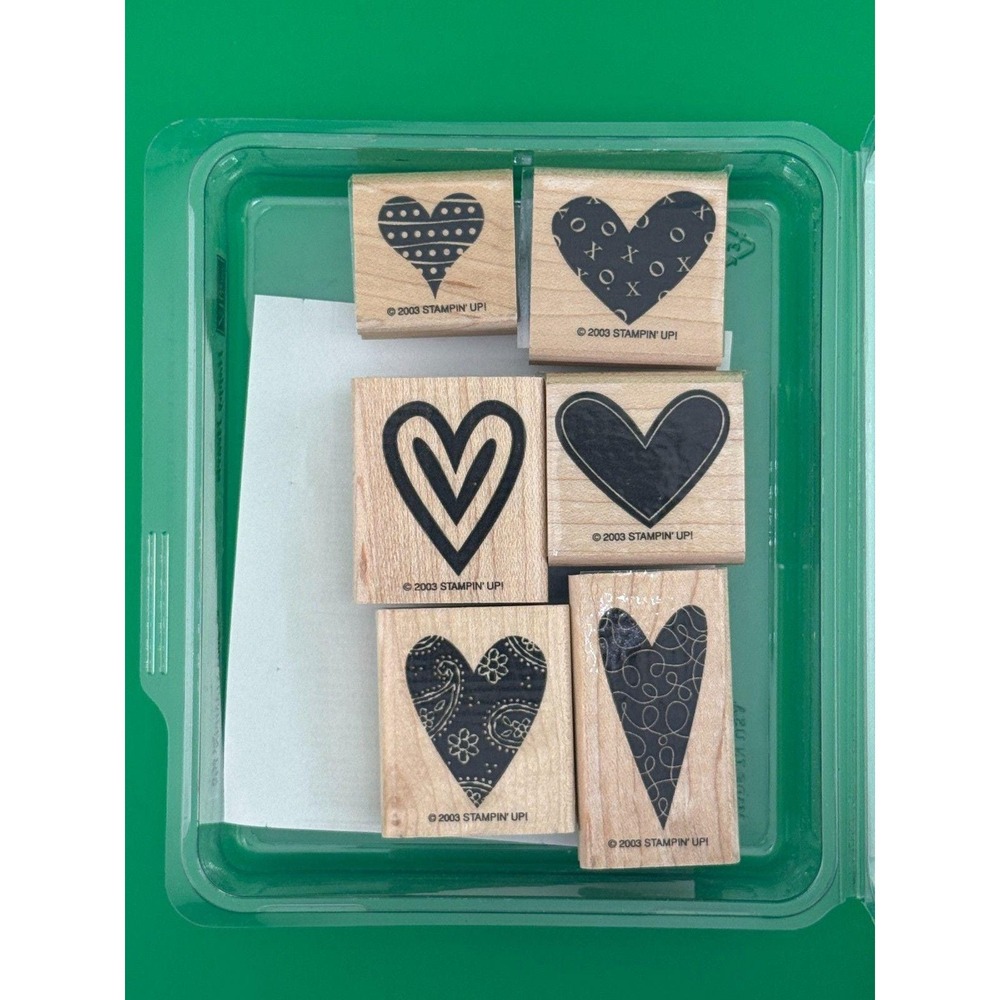 Stampin Up Happy Hearts Retired Rubber Stamp Set 6pc Wood Mounted 2003